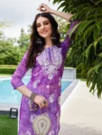 Purple Georgette Chikankari Embroidery Straight Kurta