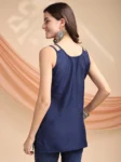 Navy Blue Chinon Yoke Embroidery Shoulder Strap Short Kurti (2)