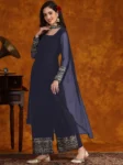 Navy Blue Georgette Lace Work Kurta Palazzo With Dupatta Set (6)